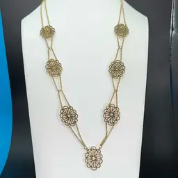 Gorgeous Gold Tone Necklace, Floral Stations, 27” Long
