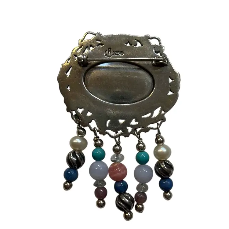 Carolyn Pollack Relios Sterling Silver And Blue Lapis Gemstone Brooch 925 Signed