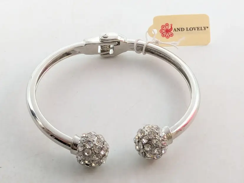 AND LOVELY Silver Tone Rhinestone Ball Hinged Bracelet NWT