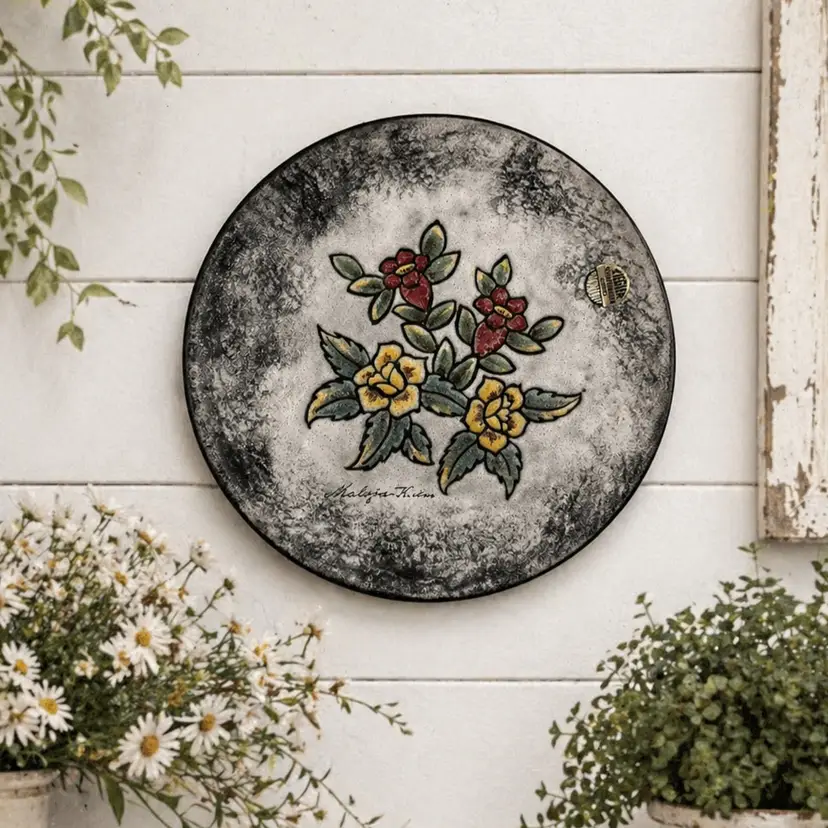 Vintage Swiss Pottery ZIEGLER SCHAFFHAUSEN Embossed Flowers Ceramic Plate