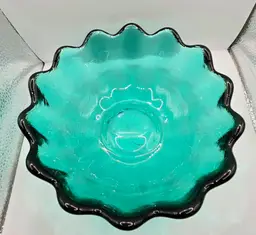 Blenko Vintage 1960’s Sea Green Lotus Bowl. 8.5" x 3.25" Sea Green made in 1962 ONLY 6143M