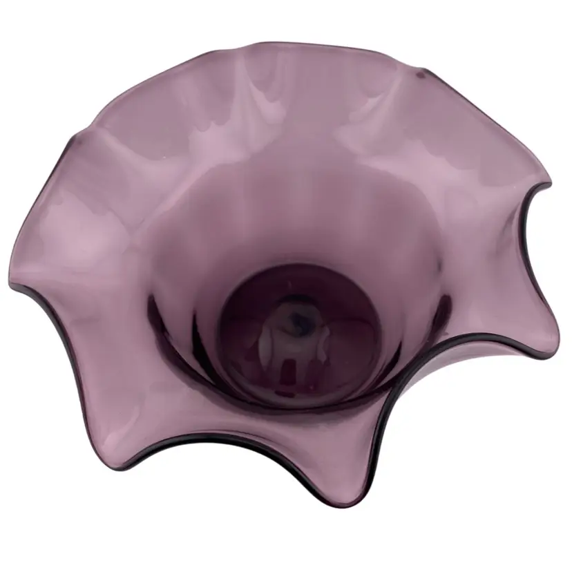 Blenko Amethyst Ruffled Bowl 8” Retro Hand Made