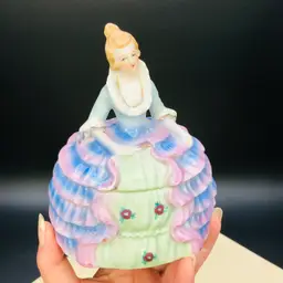 Vintage French Renaissance Lady Bouffant Dress Porcelain Trinket Box - JAPAN