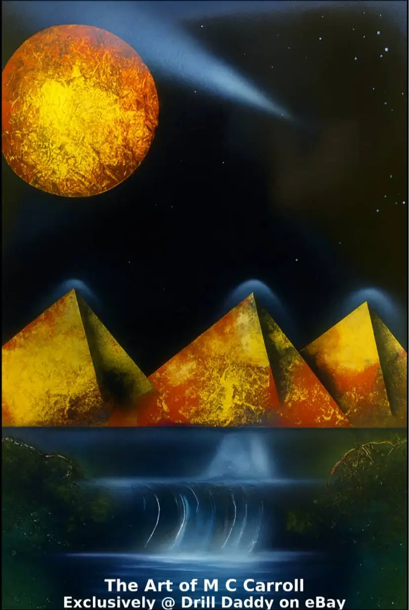 🌄 Pyramid Sunset Waterfall Vinyl Sticker | Art of M C Carroll | Drill Daddy Exclusive