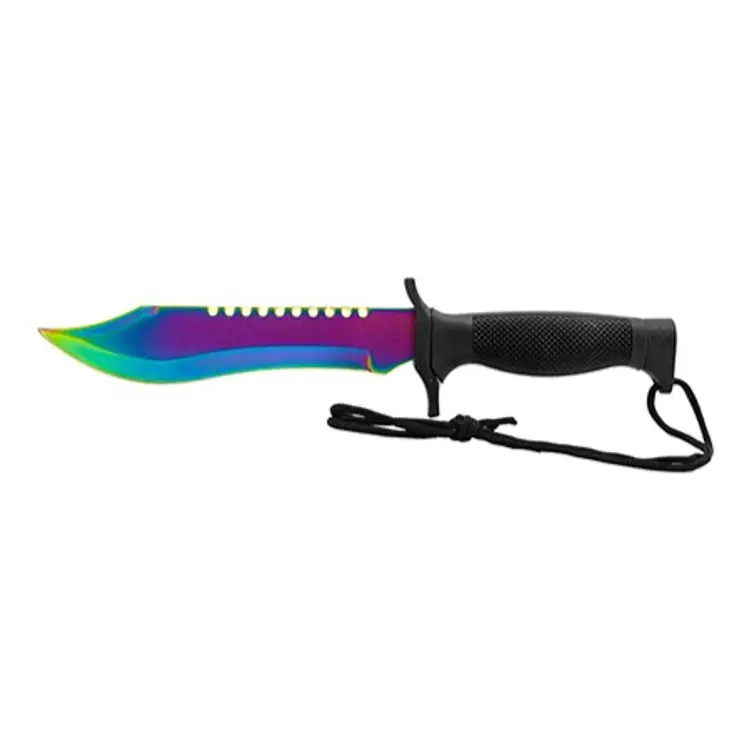 12.5" Tactical Dao Blade Hunting Bowie Knife with Leg Drop Holster - Rainbow Titanium