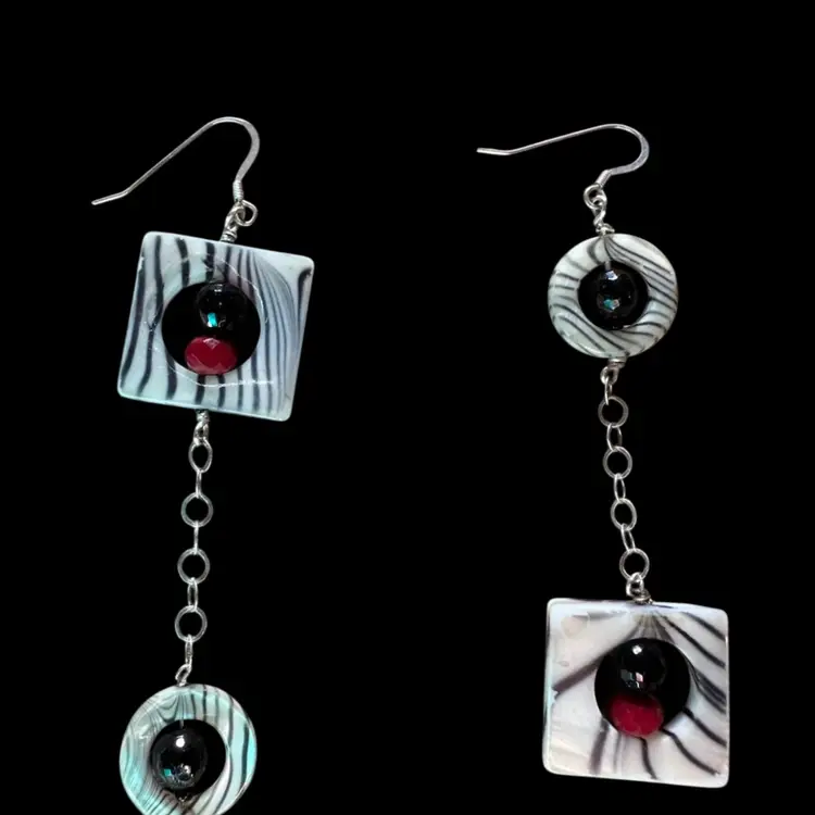 Funky Art Glass Zebra Print Earrings W/Sterling Silver Hooks🪝