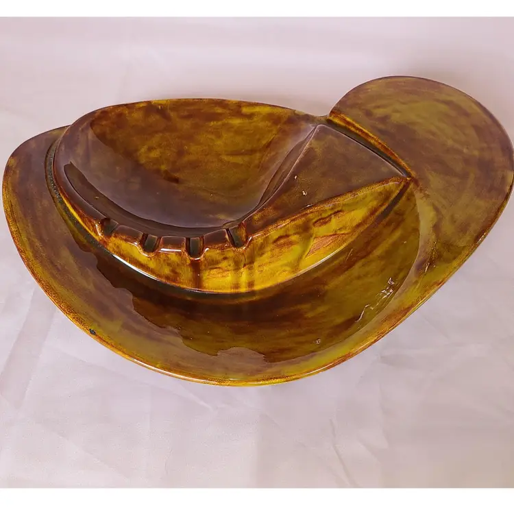 Vintage 60s 70s Abstract Double Sided Artist Sided MCM Large Ashtray Ceramic