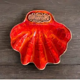 Vintage Treasure Craft ceramic clam shell volcanic lava red orange Busch Gardens Tiki souvenir trinket dish ashtray