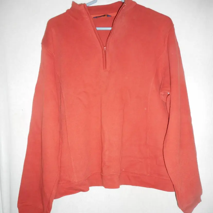 Woolrich Rust Zip V neck top Henley Sweatshirt Sz L 100% cotton Mandarin collar