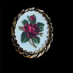 Gold Tone Rose Petit Point Brooch