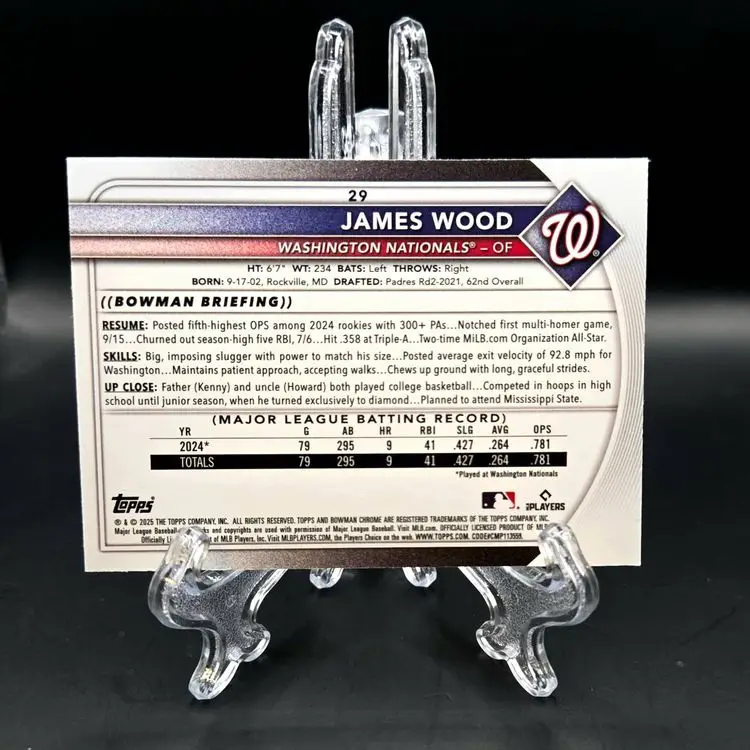 James Wood 2025 Bowman Chrome Red Rookie Logo Washington Nationals