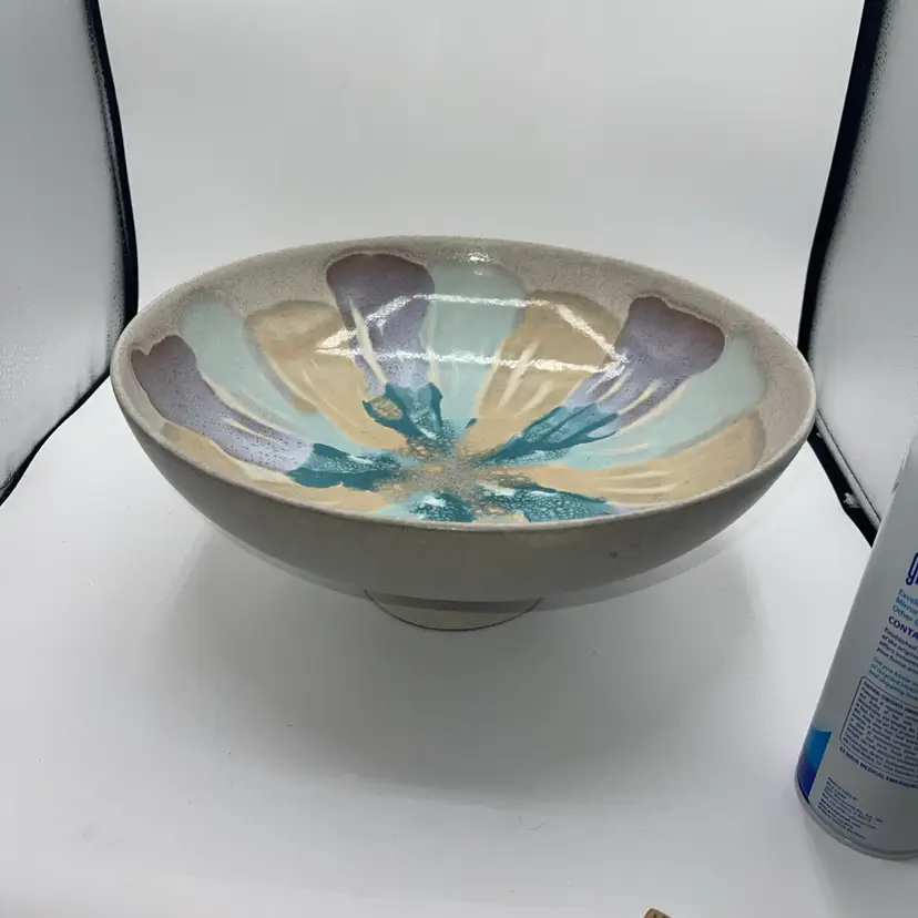 ANTHROPOLOGIE STONEWARE POTTERY DRIP GLAZED CENTERPIECE BOWL PORTUGAL 14 X 6”