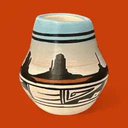 Vintage Navajo Hand Painted Pottery Vase 3" Tall Signed