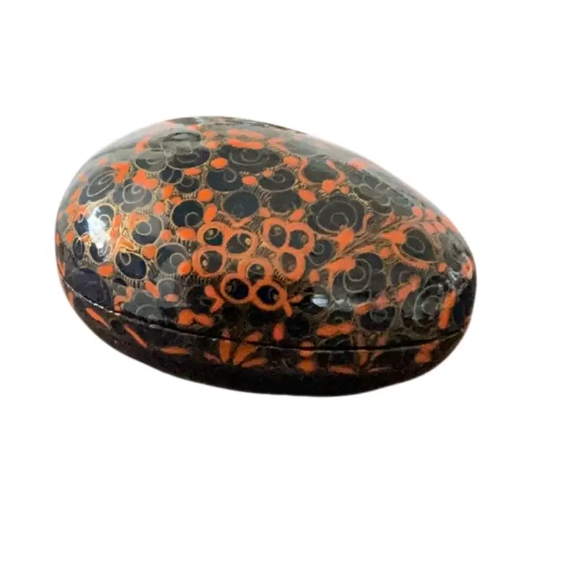 Handcrafted Kashmir Wood Made In India Paper Mache Lacquered Egg Shaped Trinket Box 2 1/2β X 4β