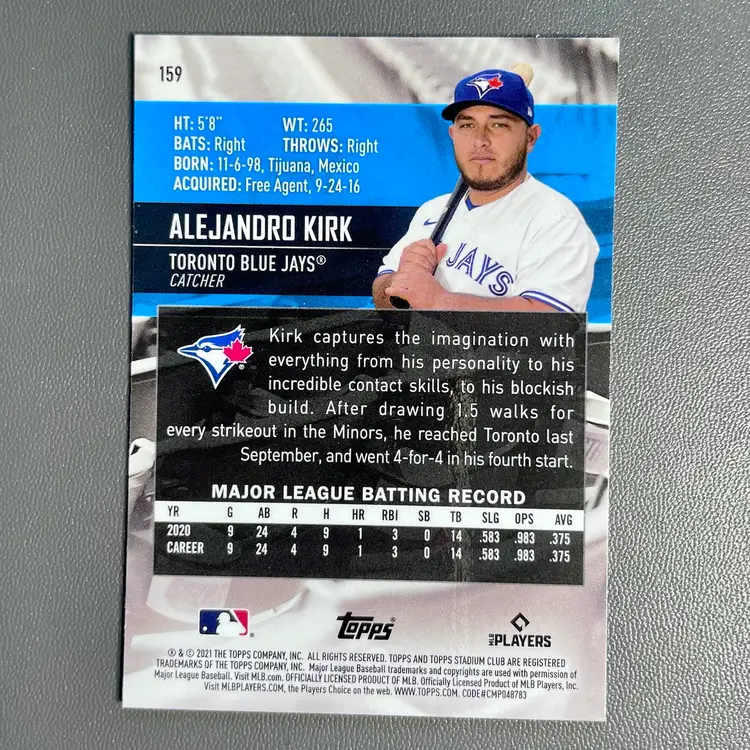 Alejandro Kirk (Toronto Blue Jays) Topps Stadium Club Chrome Rookie Card