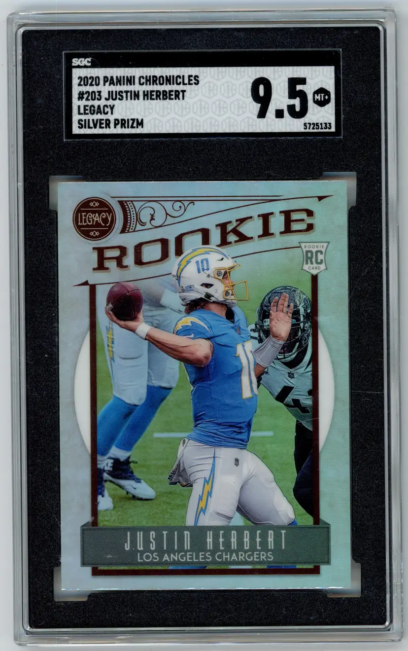 2020 Panini Chronicles JUSTIN HERBERT RC Rookie Silver Prizm Legacy #203 CHARGERS SGC 9.5 MT+