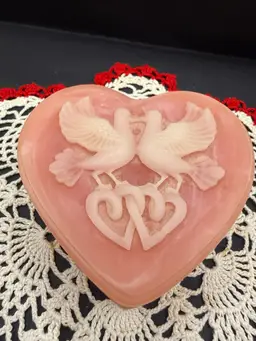 vintage pink and white Incolay stone trinket box