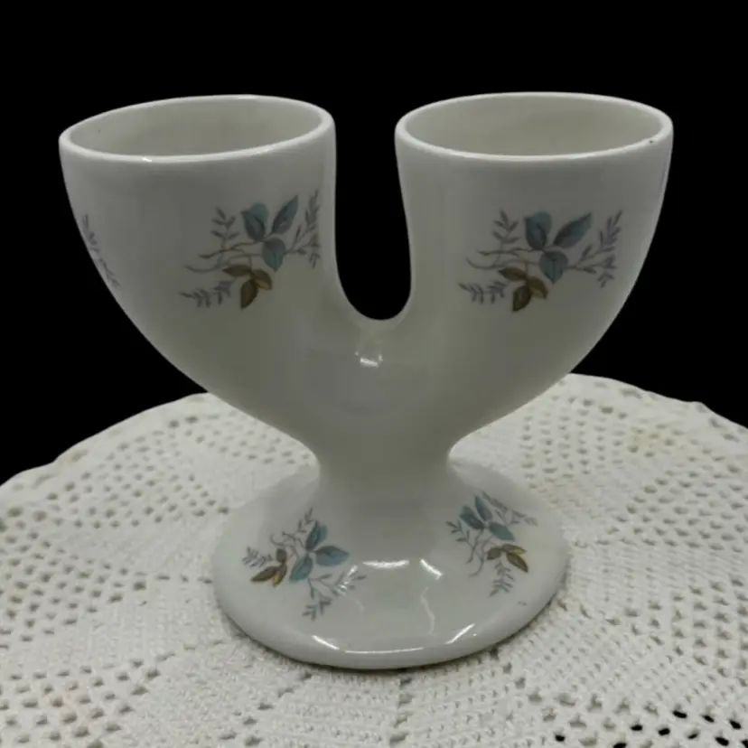 Vintage Pall Mall Ware ceramic double egg cup with a blue and brown floral pattern