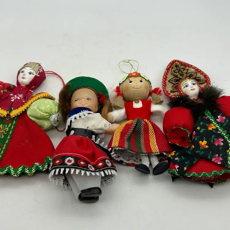 Lot Of 4 European Girl Dolls Ornaments