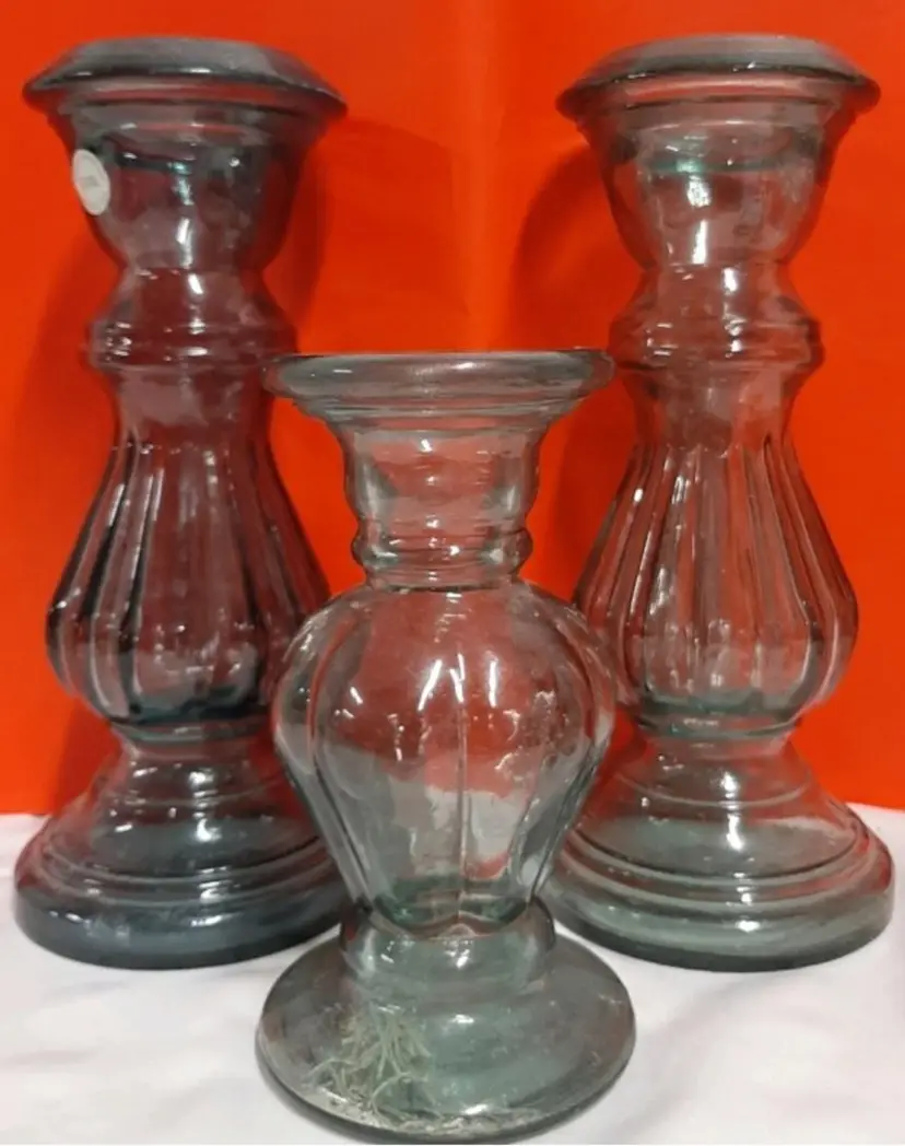 3 San Miguel Glass Candlesticks