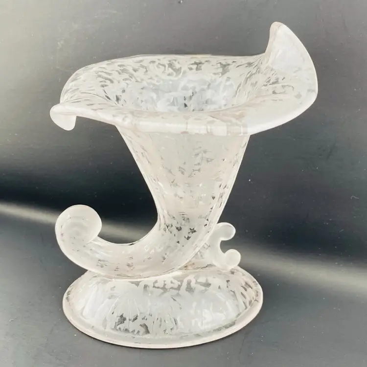 Fenton Ming Satin Glass Candleholder Early Cornucopia CottageCore Dainty 1930s