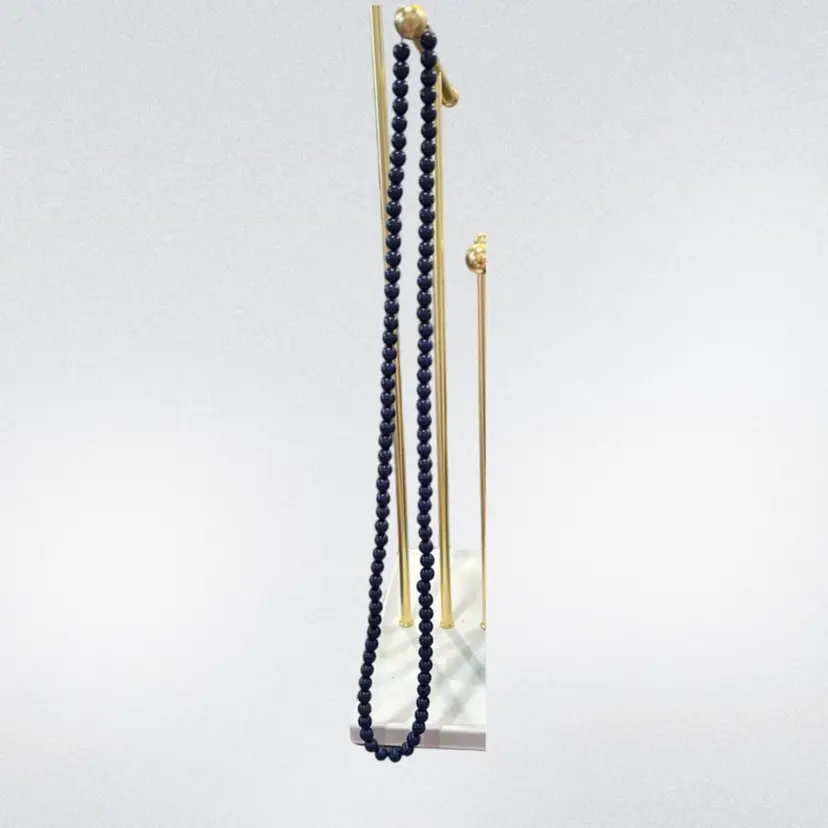 Vintage Style 30” Navy Blue Bead Necklace – Long Strand Beaded Jewelry