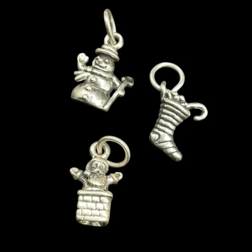 Lot Of (3) Sunwest Sterling Christmas Charms .25” Santa, Snowman, Stocking