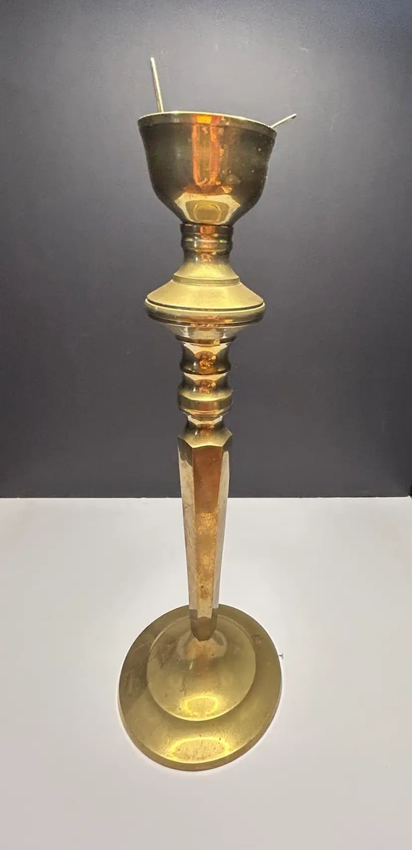 Vintage Made In India Brass Candle Stick Holder Some Wear 13 Inches Tall
