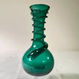 Antique Persian Emerald Green Glass Saddle Flask Vase Rough Pontil Hand-Blown