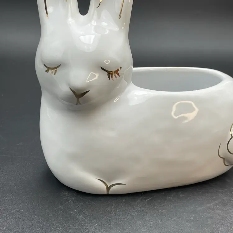 West Elm Bunny Rabbit Planter Figural Vase White Ceramic Cottagecore Home Decor