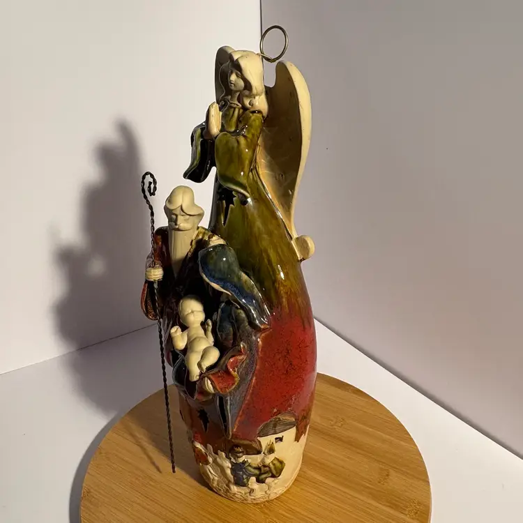 17” Holy Family Nativity Figurine With Angel Virgin Mary Joseph Baby Christmas