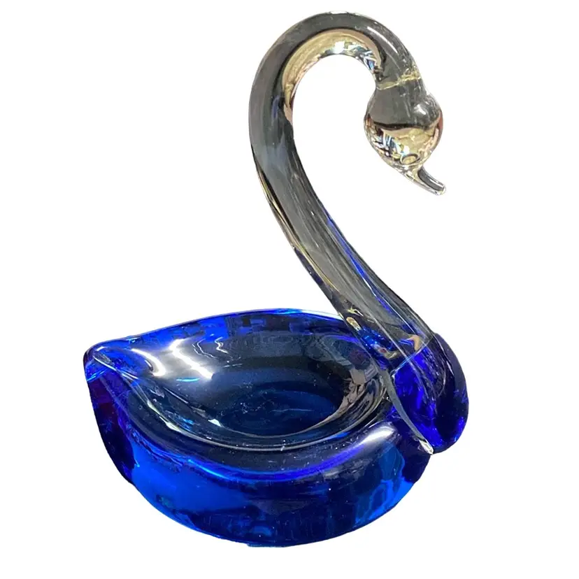 Vintage Blue Art Glass Swan BonBon Dish Ashtray