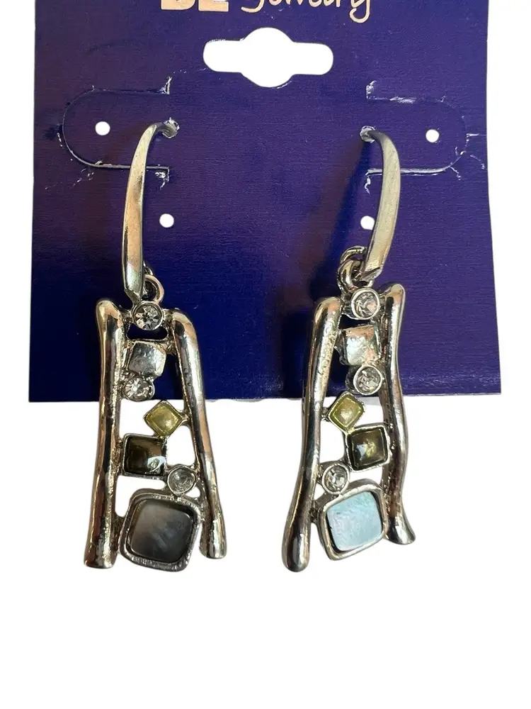 Lot Of 4 Silver Tone Artsy Enamel & Stone French Wire Dangle Earrings NOS