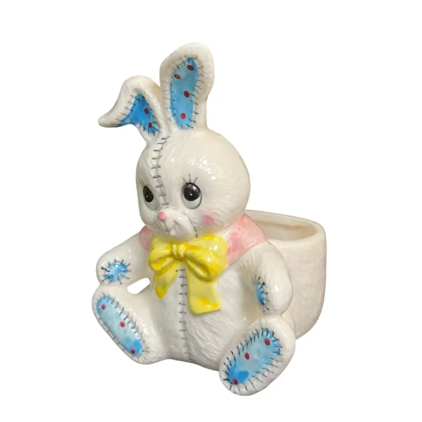 1985-# 0594-Lefton Ceramic Pastel Glazed Bunny Planter