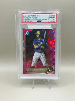 Hedbert Perez • 2022 Bowman Sapphire- Padparadscha 1/1 PSA 10 • Milwaukee Brewers