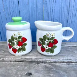 Vintage McCoy Strawberry Pattern Cream And Sugar Set READ