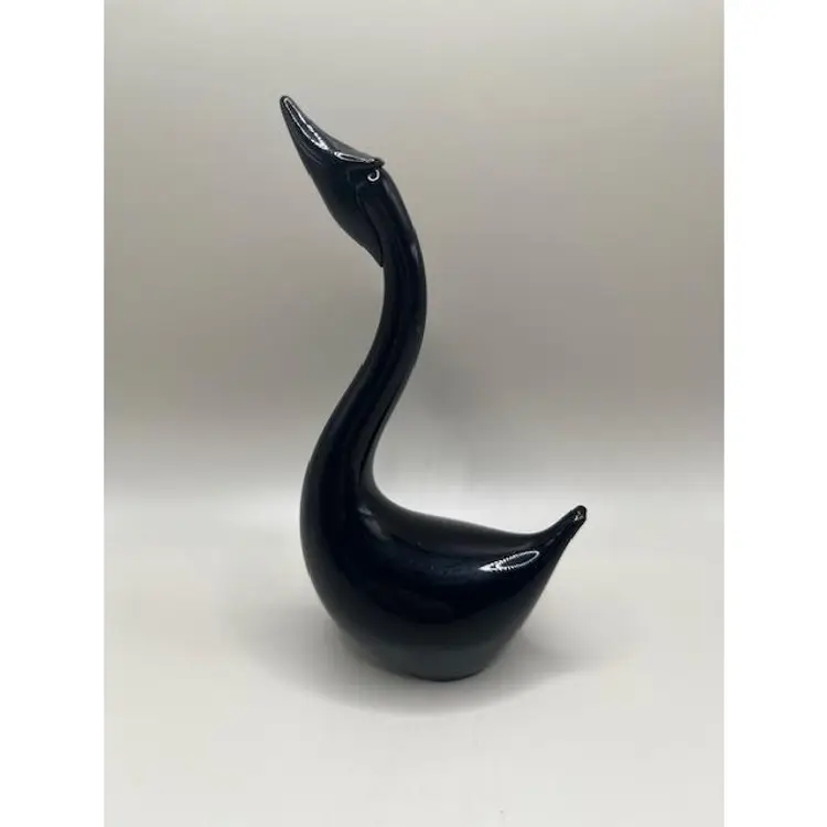 #02 - Vintage Black Glass Swan Paperweight/Figurine ~ Elegant Home Accent ~ Measures 5.75 inches tall