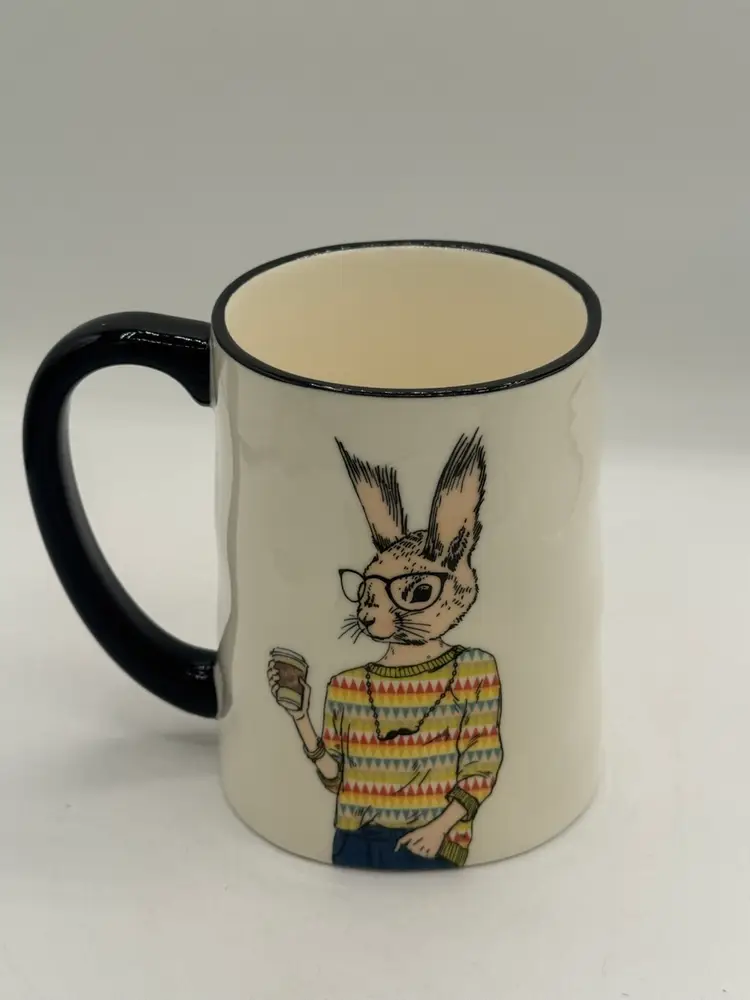 Hipster Bunny Stoneware Mug 17.5oz Anthropomorphic Signature Houseware Coffee Mug