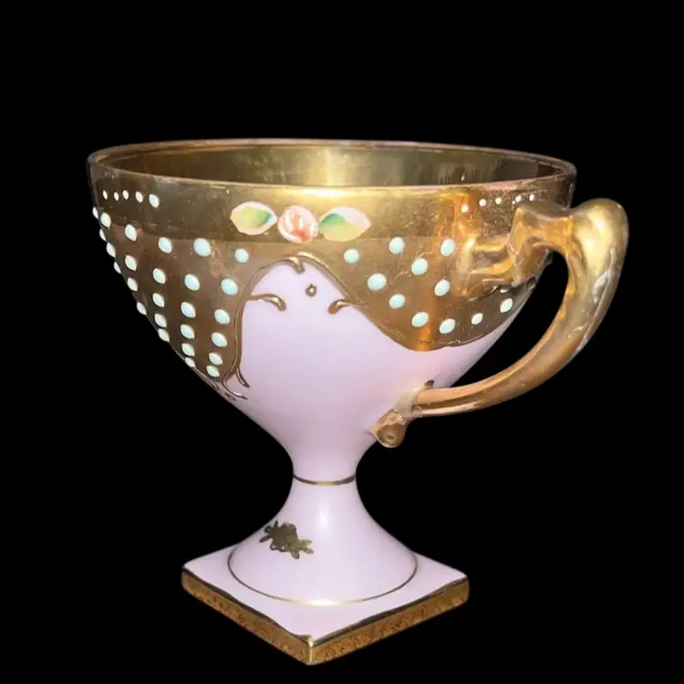 Vintage Glam! Lenwile Japan - Ardalt - Pink & Gold Pedestal Tea/coffee Cup (3.50 Tall, 4.5” Wide) & Saucer (5.75” Diameter)  #6264B - Original Sticker