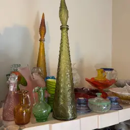 Fabulous Italian Vintage Empoli Sage Green Wave Genie Bottle With Stopper 22”