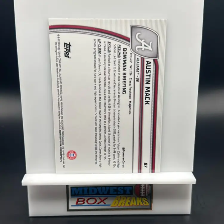 Austin Mack 1st Stealth Refractor 2024 Bowman University Chrome Alabama MBBCRD