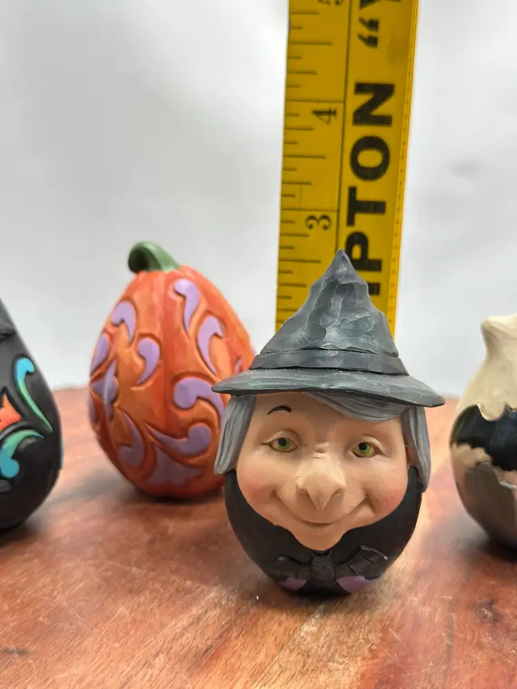 Jim Shore Halloween Eggs Heartwood Set of 4 Pumpkin, Ghost, Witch And Black Cat