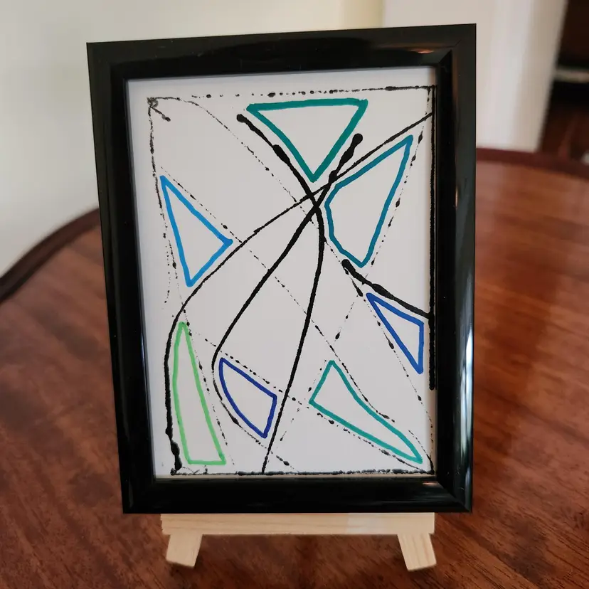 Marble Art On Watercolor Paper Original Signed By The Artist Unframed 3"x4"