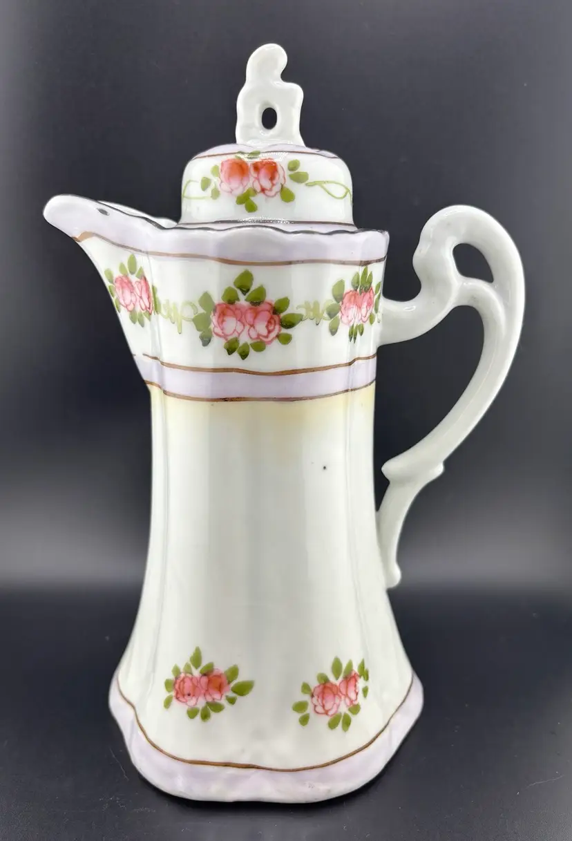 Nippon Hand Painted Porcelain 9.5”Chocolate or Coffee Pot