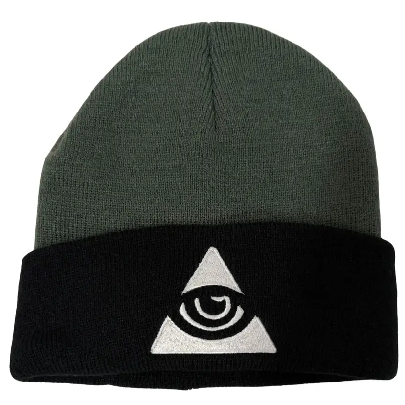 All Seeing Eye Two-Tone Olive & Black Cuffed Winter Beanie - NWOT Unisex OSFA