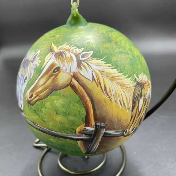 Hand Painted Glass Horses Ornament Large Christmas Southwestern Ranch Farm
