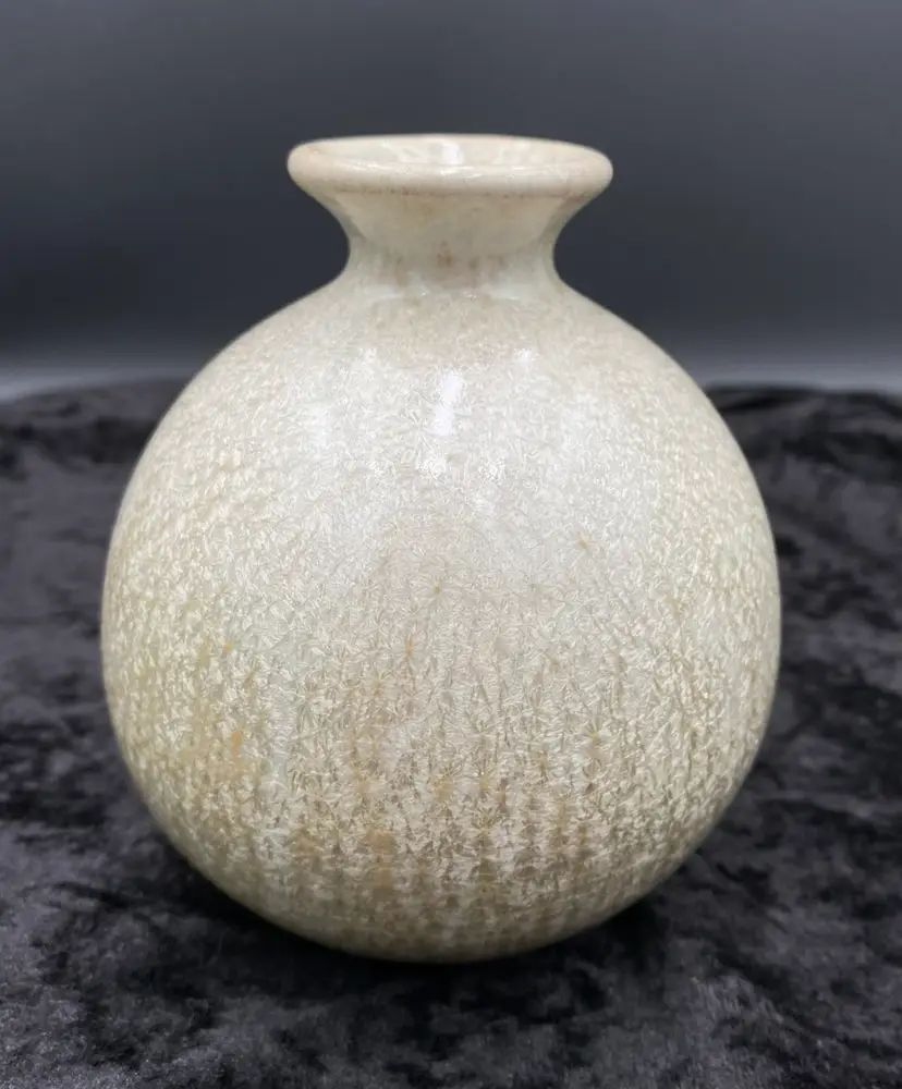 Handmade Studio Pottery Crystalline Glazed Weed Pot Vase, Beige/Cream, 5.1”