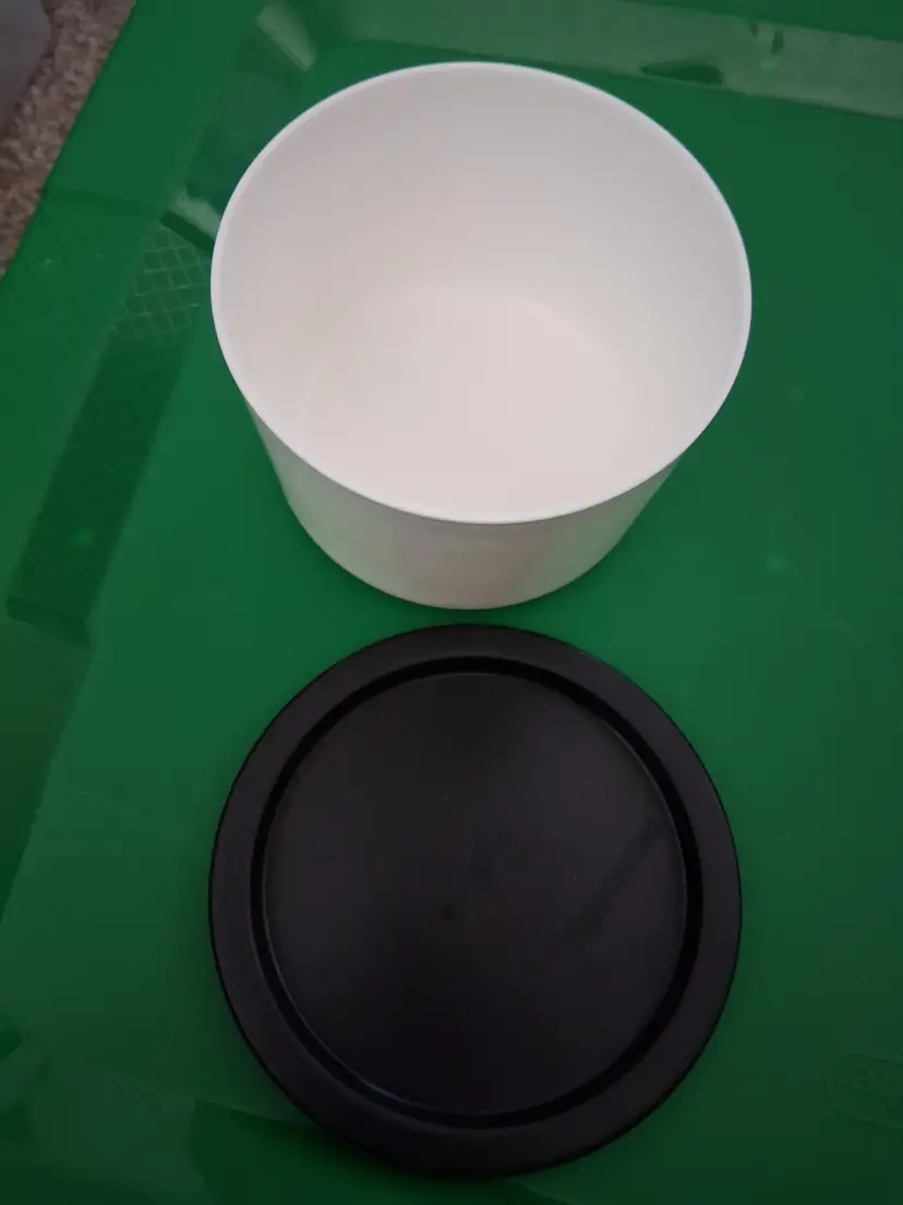White Plastic Storage Container with Black Lid