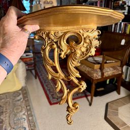 Hollywood Regency 1050s Pair Wall Shelves, Gold-gild 10.5” wide x 12” tall