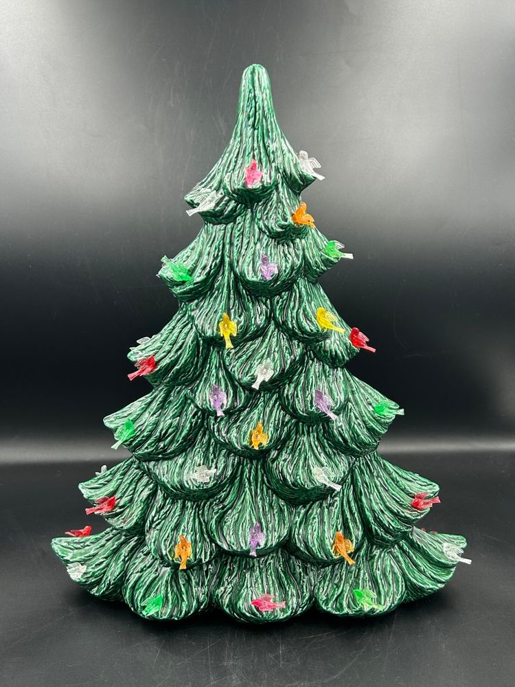 Vintage Skinny Ceramic Christmas tree lighted bird ornaments – no base.